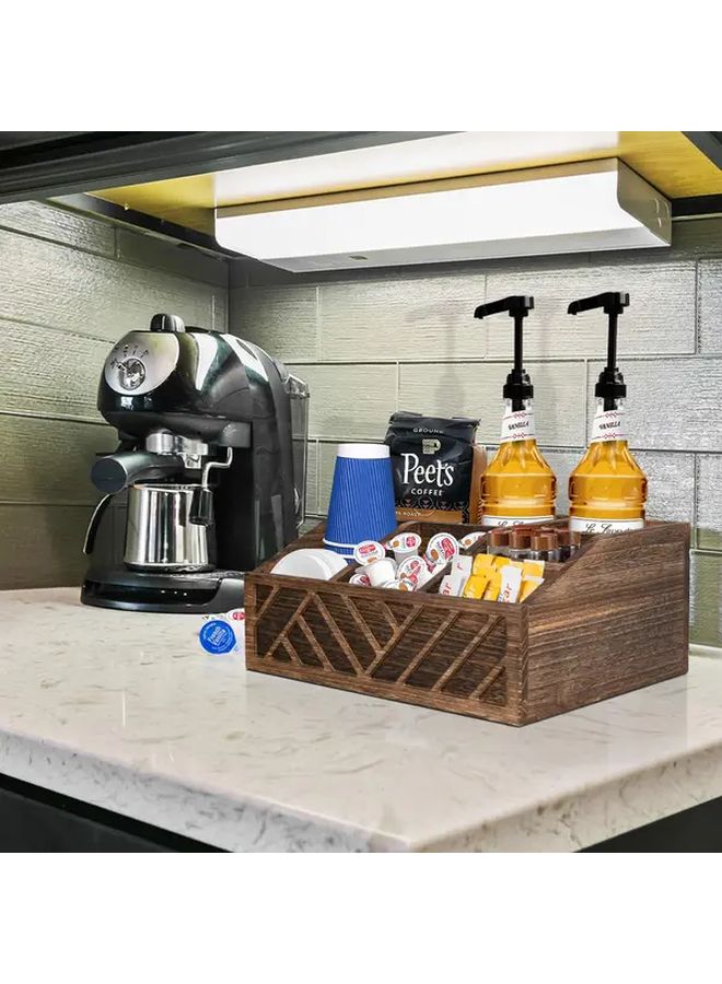 Iduk Coffee Station Organizer Recycled Wood Coffee Bar Storage With Cup Holders Compartmentalized Shelves Space Saving Countertop Organizer For Kitchen Office Cafe Decor A Brown - Image 2