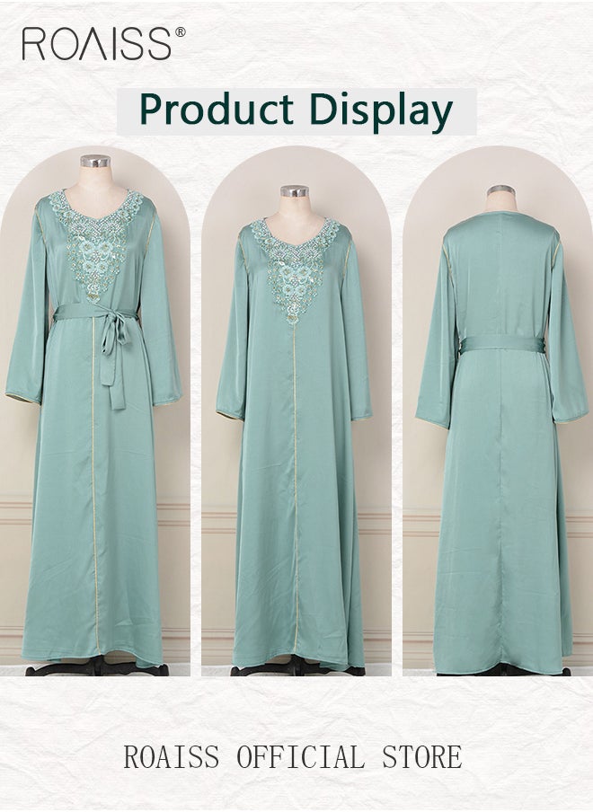 roaiss - Arabian Muslim Women Fashion Stylish Beaded Maxi Dress with Long Robe - Image 1