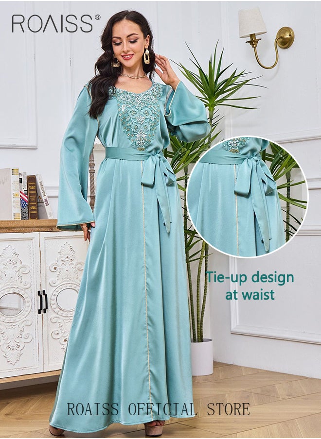 roaiss - Arabian Muslim Women Fashion Stylish Beaded Maxi Dress with Long Robe - Image 1