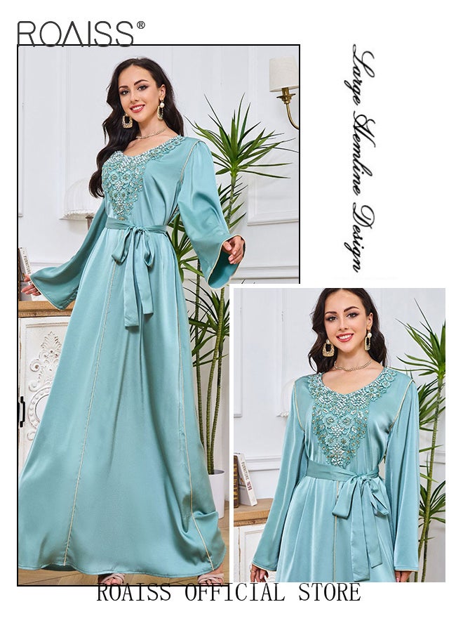 roaiss - Arabian Muslim Women Fashion Stylish Beaded Maxi Dress with Long Robe - Image 1