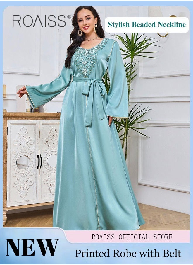 roaiss - Arabian Muslim Women Fashion Stylish Beaded Maxi Dress with Long Robe - Image 1