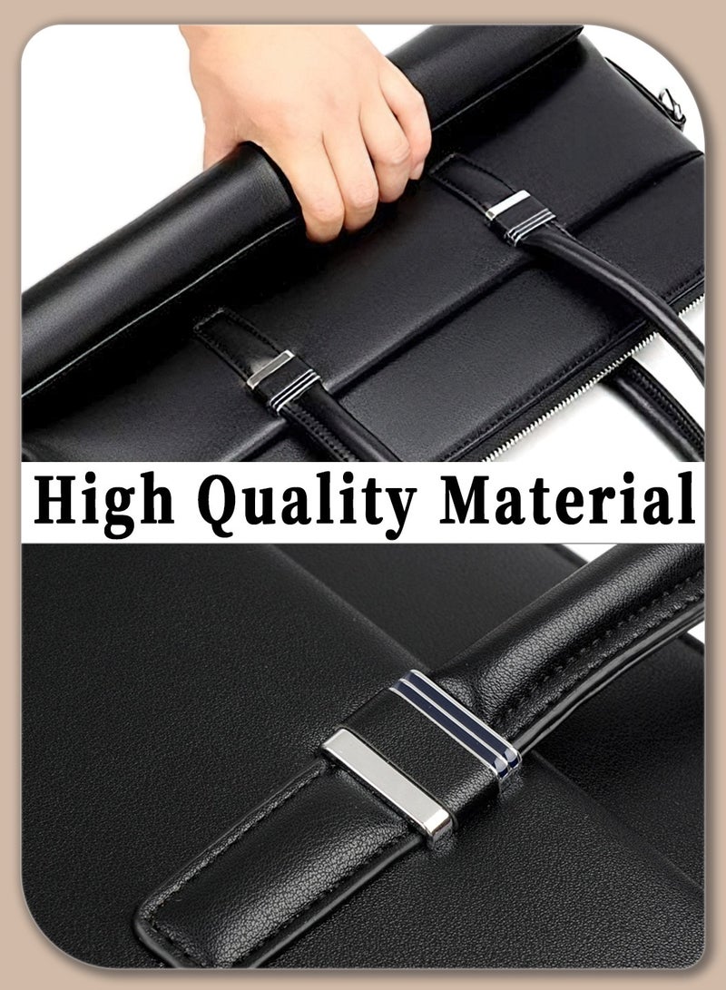Moovant Briefcases for Men, 13 Inch Laptop Bag, Leather Satchel Bag, Business Casual Men's Bag, Smooth PU Leather, for Daily, Office, Work, Travel, Black - Image 4