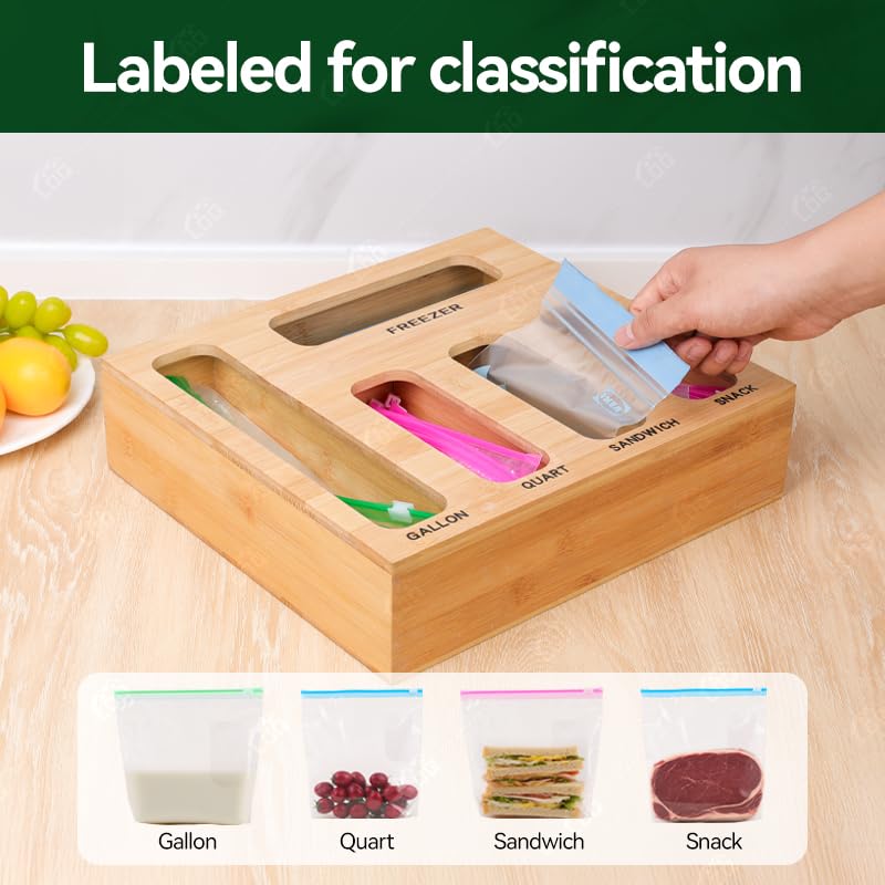 LDQ 9-in-1 Shatterproof Square Bamboo Storage Box - Aluminum Foil Dispensr with Cutter, Reusable Quarter Multi-Functional Sealed Bag Organizer for Kitchen Drawers, Walls, and Cabinetse - Image 4