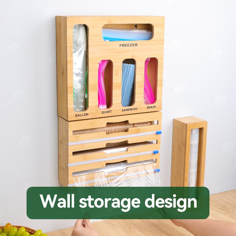 LDQ 9-in-1 Shatterproof Square Bamboo Storage Box - Aluminum Foil Dispensr with Cutter, Reusable Quarter Multi-Functional Sealed Bag Organizer for Kitchen Drawers, Walls, and Cabinetse - Image 3