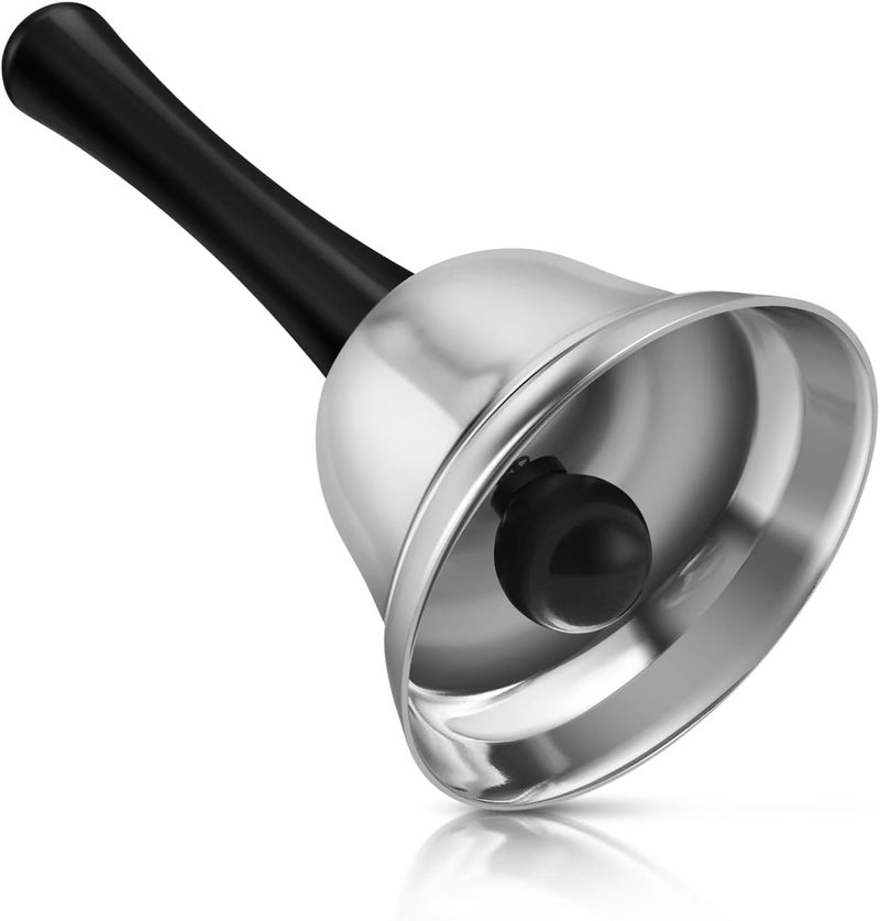 Flexzion Hand Bells - Call Bell with Black Handle u0026 Silver Steel Ringer for Desk Service, Classroom, Reception, Hotel, Hospital, Alarm, Help Summon, Wedding Event, Witchcraft, Decoration, 1 Pack - Image 1