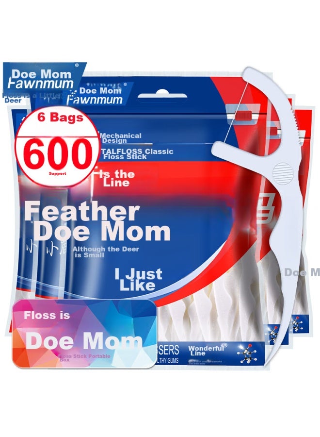 Fawnmum Xiaolumama Comfortable Deep Cleaning Classic Dental Floss Picks, Ultra-thin Floss, Family Pack Toothpicks, 100 Pieces/bag * 6 Bags, 600 Pieces Total - Image 1
