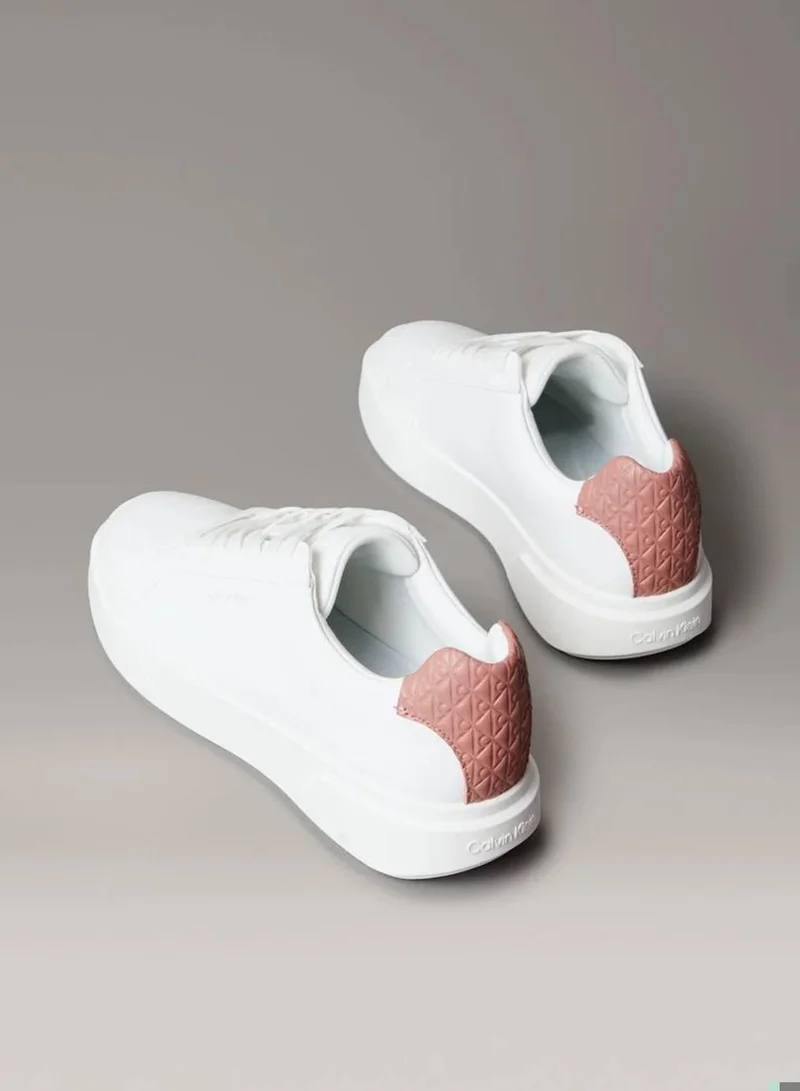 Calvin Klein Bright White/Blush/Desert Taupe CK Avenue - Smooth Leather Logo Trainers for Women | Best Price UAE