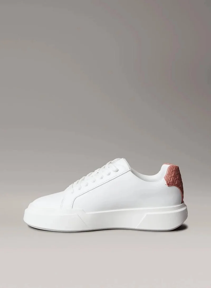 Calvin Klein Bright White/Blush/Desert Taupe CK Avenue - Smooth Leather Logo Trainers for Women | Best Price UAE