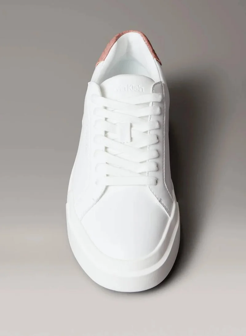 Calvin Klein Bright White/Blush/Desert Taupe CK Avenue - Smooth Leather Logo Trainers for Women | Best Price UAE