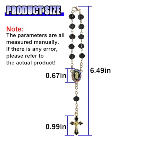 Tuxihapp Car Rosary for Rearview Mirror Hanging, Crucifix Cross Mirror Blessing Pendant with Virgin Mary Charm, Religious Car Interior Hanging Decoration Presents Accessories for Women Men(Black) - Image 2
