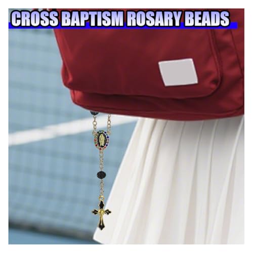 Tuxihapp Car Rosary for Rearview Mirror Hanging, Crucifix Cross Mirror Blessing Pendant with Virgin Mary Charm, Religious Car Interior Hanging Decoration Presents Accessories for Women Men(Black) - Image 5