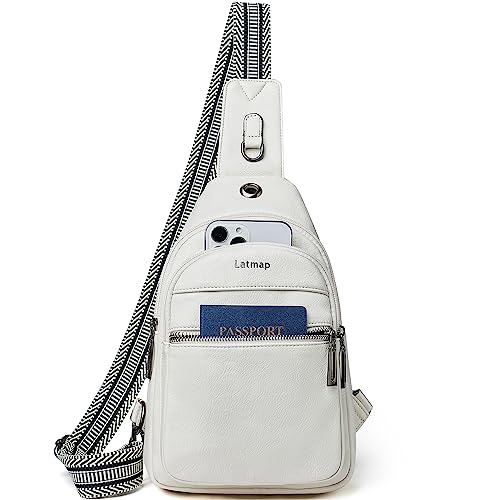 LATMAP 7L Sling Bag For Women Faux Leather Anti Theft Small Casual Daypack Backpack Fanny Pack Crossbody Chest Bags Purse Waterproof Beige - Image 1