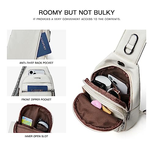 LATMAP 7L Sling Bag For Women Faux Leather Anti Theft Small Casual Daypack Backpack Fanny Pack Crossbody Chest Bags Purse Waterproof Beige - Image 5
