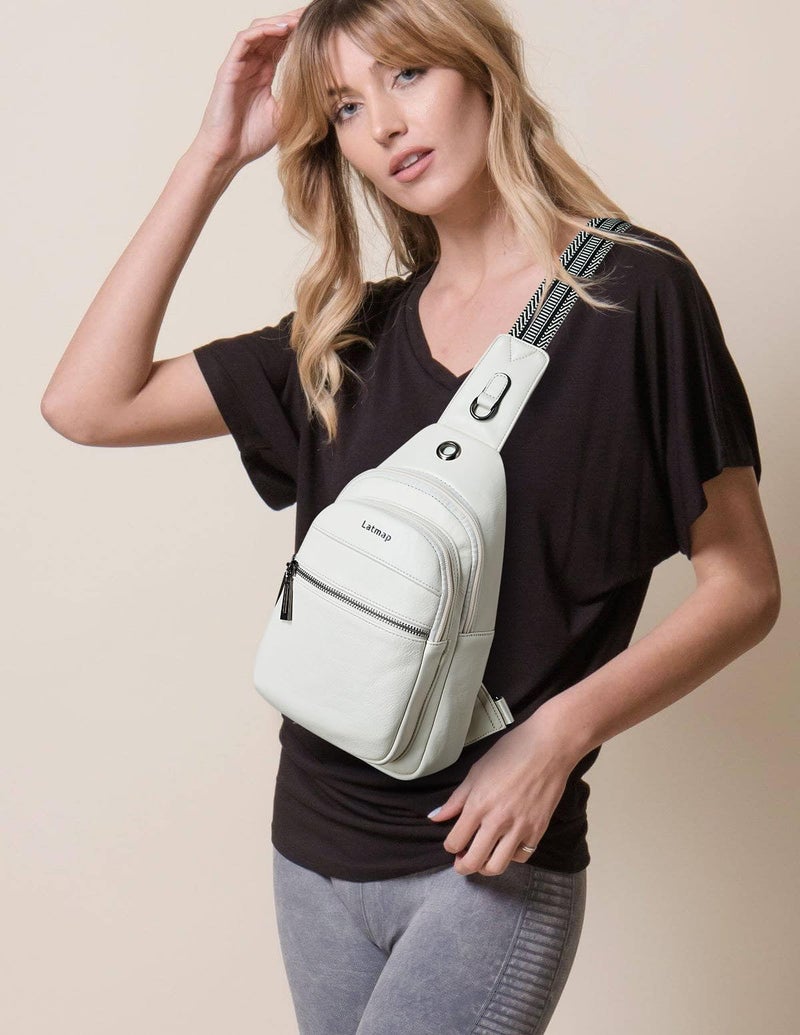 LATMAP 7L Sling Bag For Women Faux Leather Anti Theft Small Casual Daypack Backpack Fanny Pack Crossbody Chest Bags Purse Waterproof Beige - Image 3