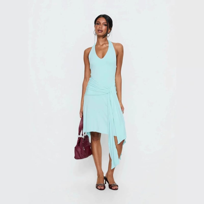 2026 Summer Halter Neck Asymmetrical Mini Skirt Chocolate Brown Spicy Girl Dress - Image 2