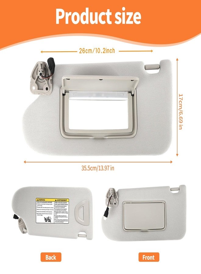 GlymXia Pair of Left and Right Sun Visor with Holders for Nissan Altima 2013-2018, Interior Sunshade Replacement with Light Part #96401-3TA2A Gray Color - Image 2