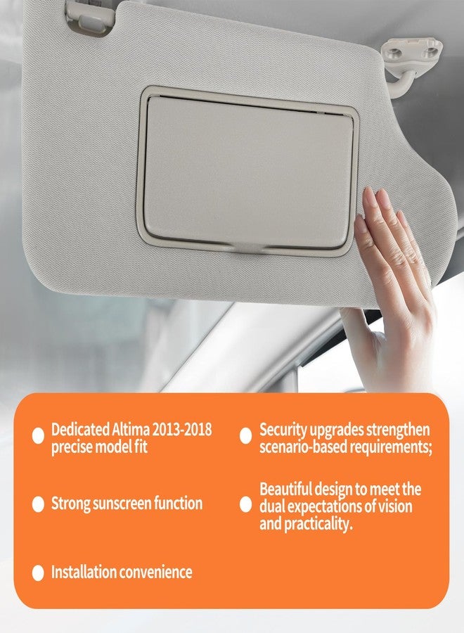 GlymXia Pair of Left and Right Sun Visor with Holders for Nissan Altima 2013-2018, Interior Sunshade Replacement with Light Part #96401-3TA2A Gray Color - Image 5