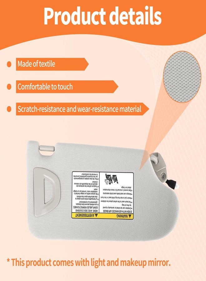 GlymXia Pair of Left and Right Sun Visor with Holders for Nissan Altima 2013-2018, Interior Sunshade Replacement with Light Part #96401-3TA2A Gray Color - Image 3