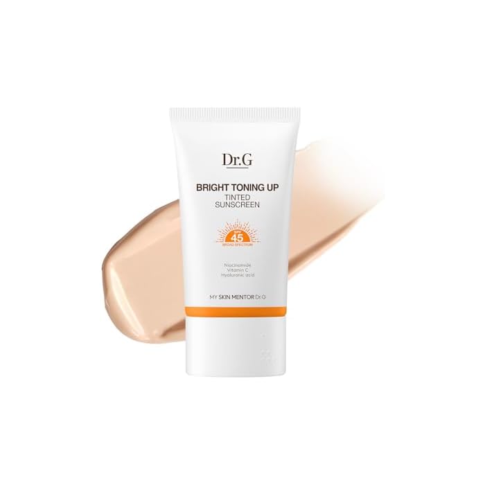 Dr. G Bright Toning Up Tinted Sunscreen - SPF 45 Broad Spectrum Korean Sunscreen - for All Skin Types - Lightweight, Matte Finish - Sebum Support - Niacinamide & Vitamin C - 1.69 fl oz