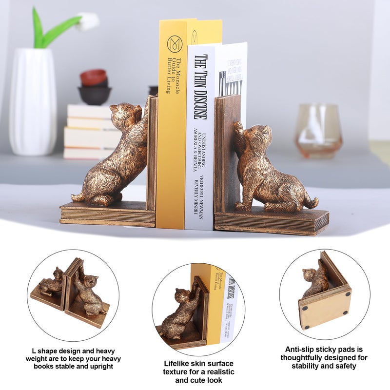 Mervkis Book Ends for Shelves to Hold Books Heavy Duty,Decorative Bookend for Bookshelf DÃ©cor,Cute Animal Cat Book Stopper Cat Statues for Home, Office Desk Decoration,1pair - Image 2