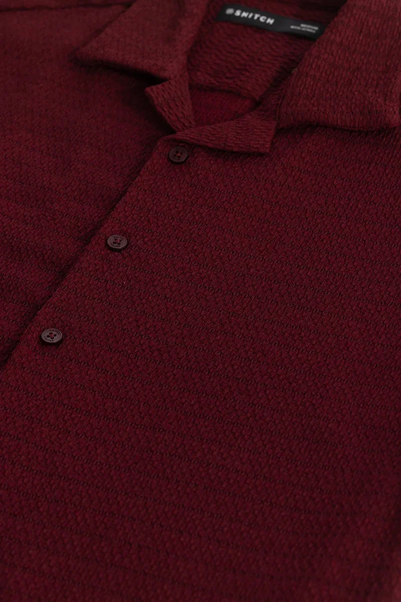 SNITCH Maroon Self-Design Cuban Shirt