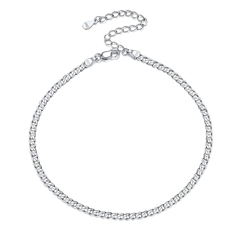 ChicSilver 925 Sterling Silver Ankle Bracelets for Women Men 2.8mm Curb Cuban Chain Anklet Simple Dainty Boho Beach Barefoot Jewelry - Image 1