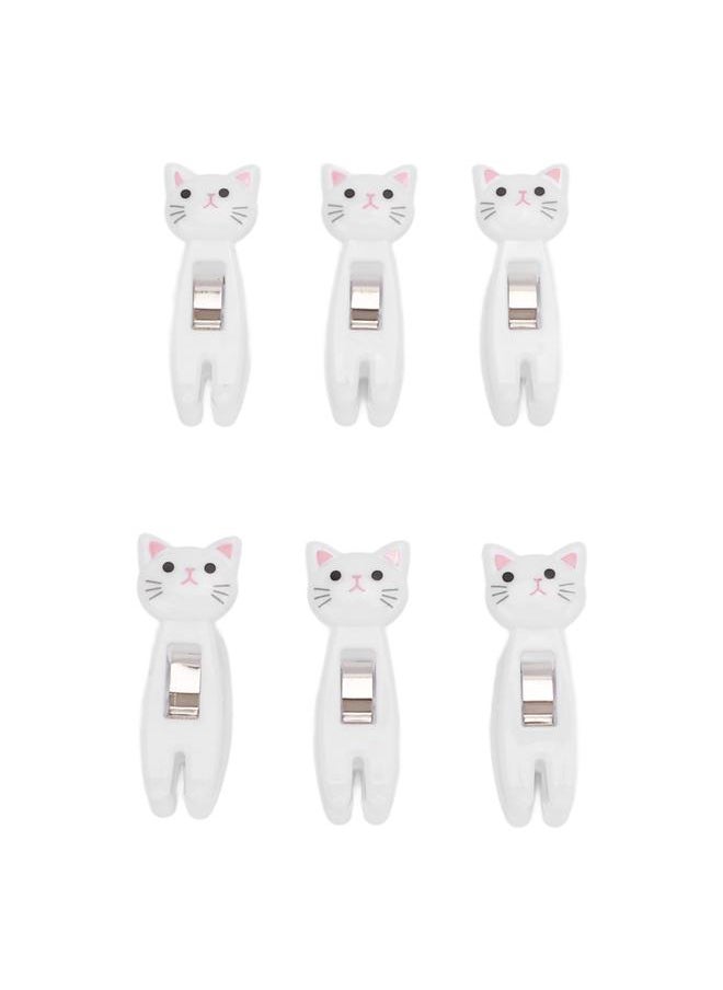 Thoraya 6Pcs Cat Snack Clips Anti Slip Strips Handle Metal Spring Firm Grip Food Bag Snack Clip for Clothing DocumentsWhite  - Image 1