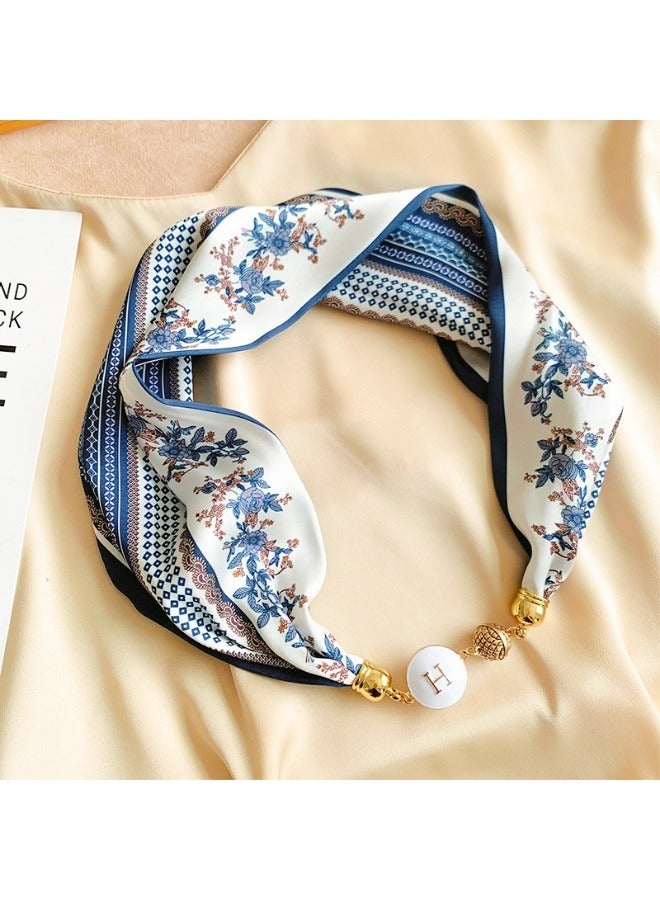 Women's elegant magnetic clasp necklace scarf, scarf, also suitable for headbands, headbands, printed fashion accessories hair accessories.