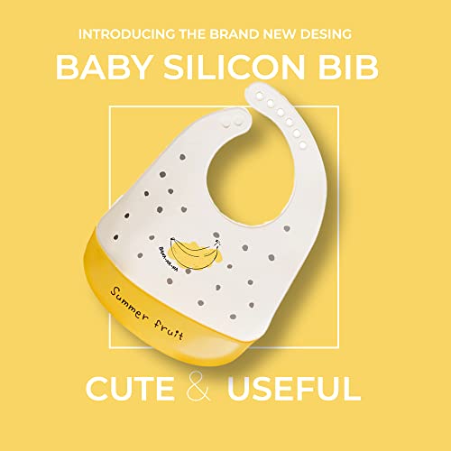 GUCHIGU Waterproof Silicone Baby Bib for Feeding Babies and Toddlers, Unisex Silicon Baby Feeding Bibs for Infants and Toddlers 4M to 4Yr Cute Printing with Rice Pocket (BB2027T, 1Pc) - Image 2