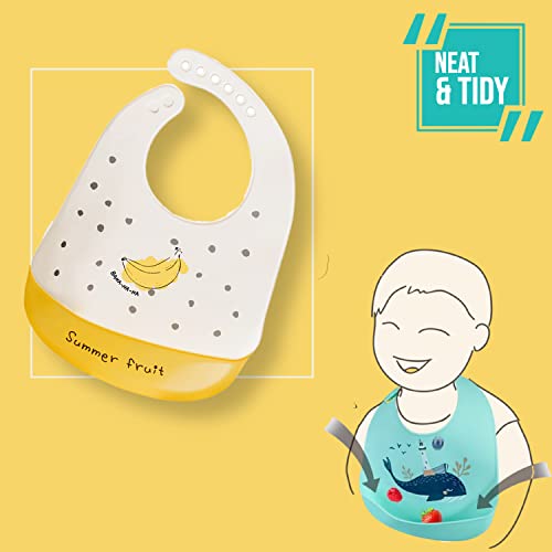 GUCHIGU Waterproof Silicone Baby Bib for Feeding Babies and Toddlers, Unisex Silicon Baby Feeding Bibs for Infants and Toddlers 4M to 4Yr Cute Printing with Rice Pocket (BB2027T, 1Pc) - Image 5