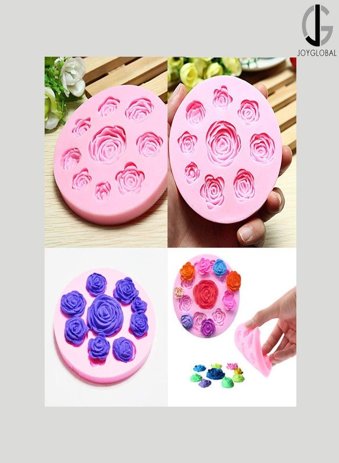 JoyGlobal 9 Cavity Roses Flower Fondant Clay Marzipan Mold Cake Decorating DIY Tool - Image 3