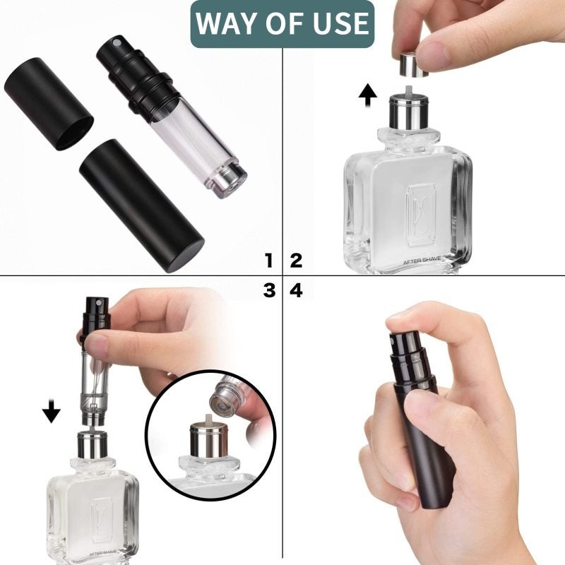 زجاجة عطر محمولة قابلة لإعادة التعبئة - عبوة من قطعتين - 9×2×2 سم - زجاجة عطر صغيرة محمولة - بخاخ عطر صغير مقاوم للتسرب - قنينة داخلية زجاجية من الألومنيوم المؤكسد لإعادة الاستخدام أثناء التنقل - Image 3