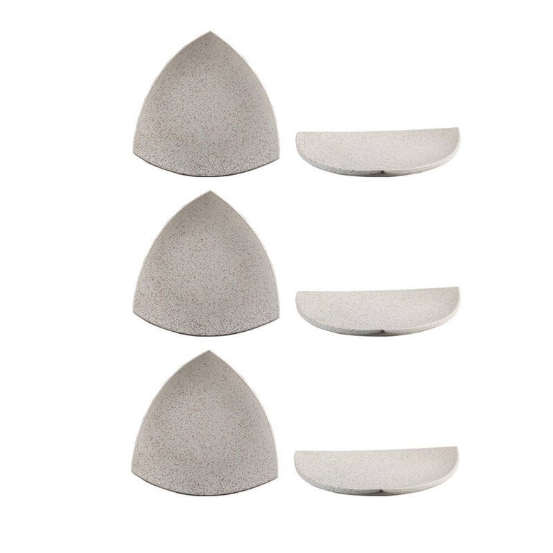 Caffeine Ceramic Handmade Cream Matte Snack Triangle Plate 8 Inch Set of 6 - Image 1