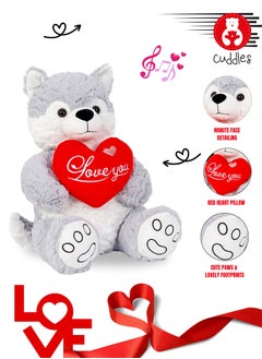 Cuddles Cute Husky Stuffed Animal with Heart, 12″Soft Stuffed Grey Husky Dog Plush Toy, Cuddles Valentines Day Gifts For Him And Her, Gifts For Girlfriend Boyfriend  - Image 2