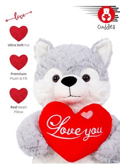 Cuddles Cute Husky Stuffed Animal with Heart, 12″Soft Stuffed Grey Husky Dog Plush Toy, Cuddles Valentines Day Gifts For Him And Her, Gifts For Girlfriend Boyfriend  - Image 3