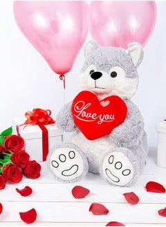 Cuddles Cute Husky Stuffed Animal with Heart, 12″Soft Stuffed Grey Husky Dog Plush Toy, Cuddles Valentines Day Gifts For Him And Her, Gifts For Girlfriend Boyfriend  - Image 5