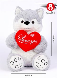 Cuddles Cute Husky Stuffed Animal with Heart, 12″Soft Stuffed Grey Husky Dog Plush Toy, Cuddles Valentines Day Gifts For Him And Her, Gifts For Girlfriend Boyfriend  - Image 4