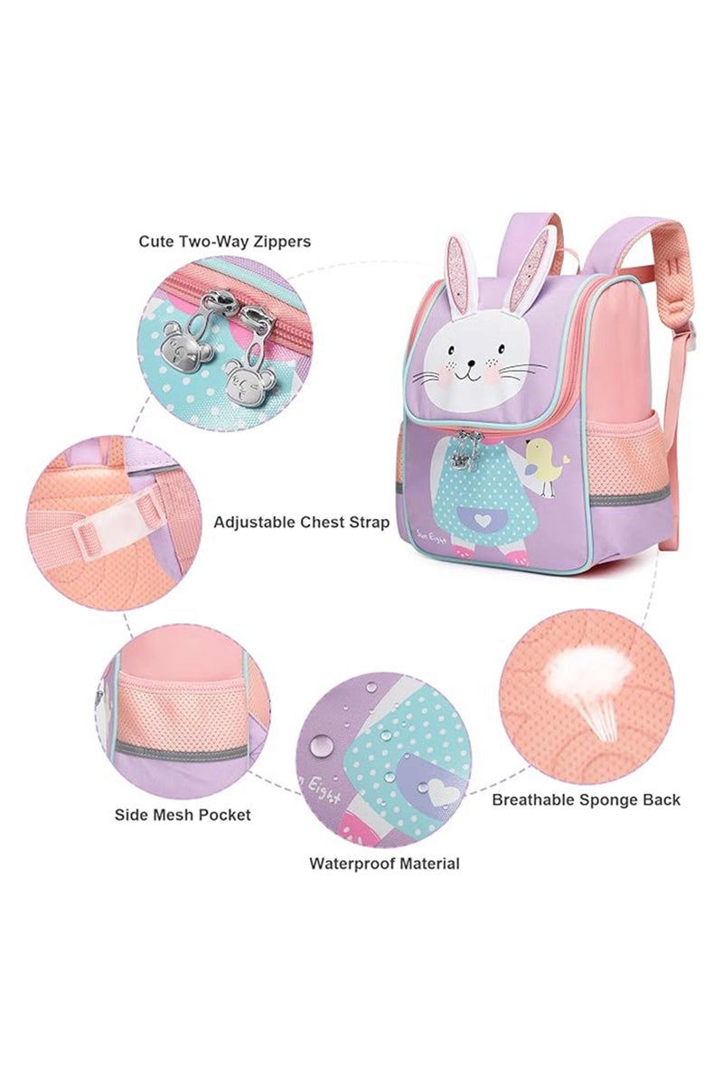 SUN EIGHT Toddler Lightweight Backpack for Girls Cute 3D Animal Waterproof Schoolbag for Baby Girl Boy 2-5 Years Rabbit, SE2850, Purple - Image 3