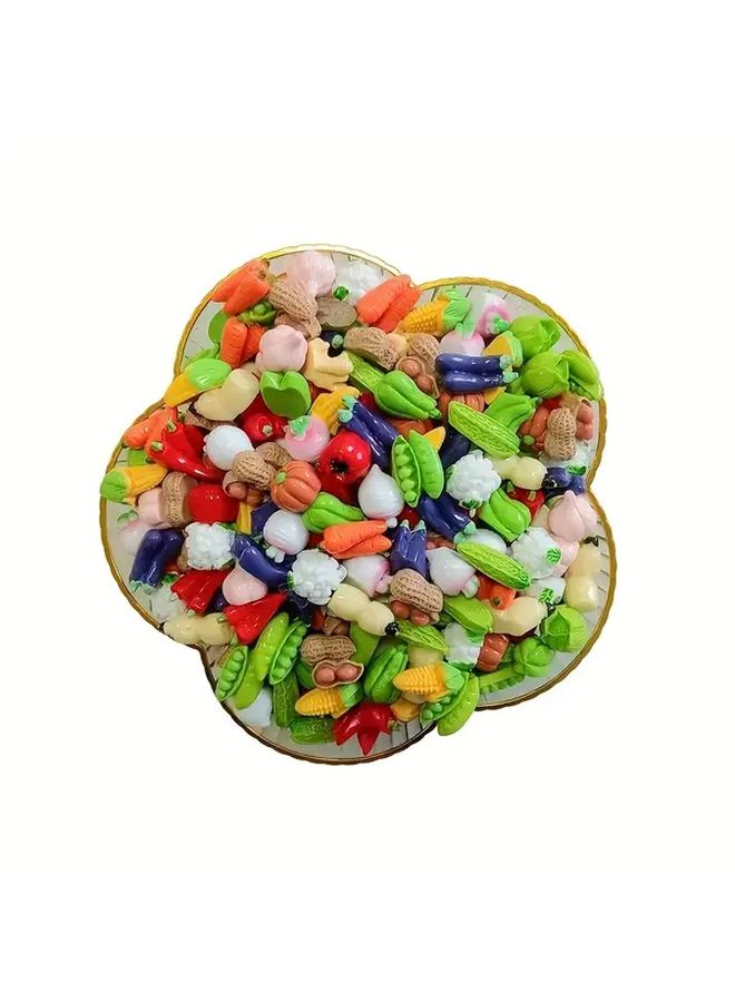 40 قطعة من خرز الفواكه والخضروات الواقعية، خرز حرفي غير سام من الراتنج بألوان زاهية، جزر، ذرة، فلفل، طماطم، خيار، خس، فاصوليا، بازلاء، بطاطس، بصل، ثوم، كرز، عنب، فراولة، تفاح، برتقال، موز، مانجو، أناناس، بطيخ، توت أزرق، توت أحمر، توت أسود، إجاص، خوخ، دراق، رمان، كيوي، أفوكادو. - Image 1