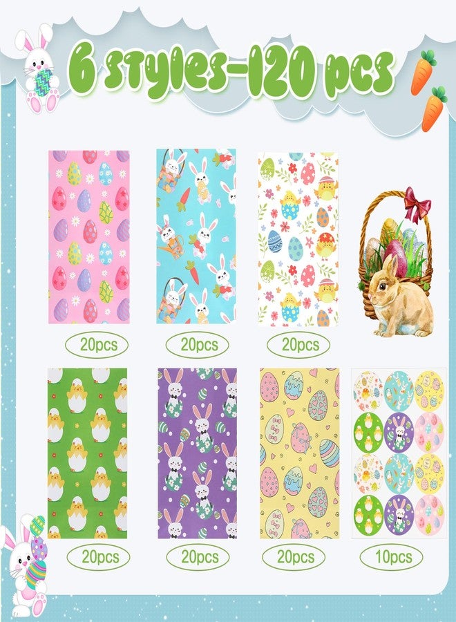 Noveread 120 Pcs Easter Treat Bags with Stickers Easter Paper Bags Bulk Party Favor Bunny Egg Chick Printing Gift Wrap Candy Goodie for Spring Wedding Birthday Party Favor, 6 Styles - Image 2