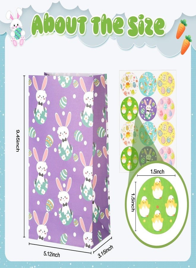 Noveread 120 Pcs Easter Treat Bags with Stickers Easter Paper Bags Bulk Party Favor Bunny Egg Chick Printing Gift Wrap Candy Goodie for Spring Wedding Birthday Party Favor, 6 Styles - Image 3