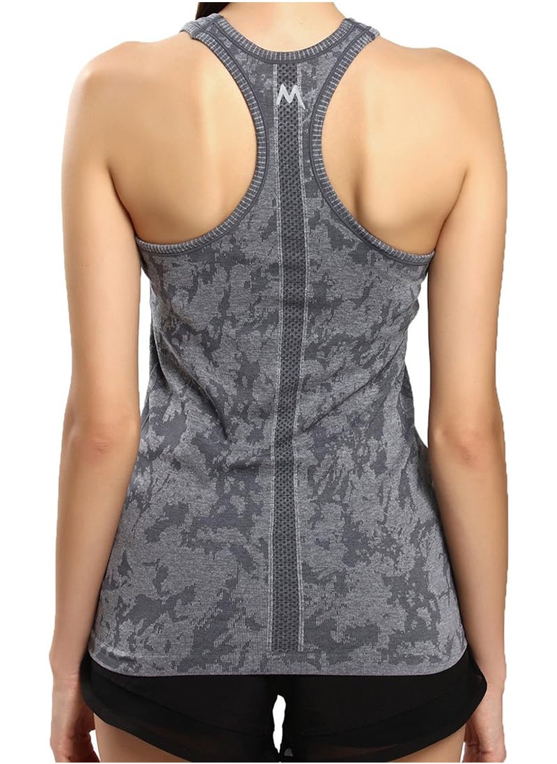 Sharpdo - Women's Camouflage Jacquard Wide Strap Scoop Neck Yoga Tank Top - Image 1