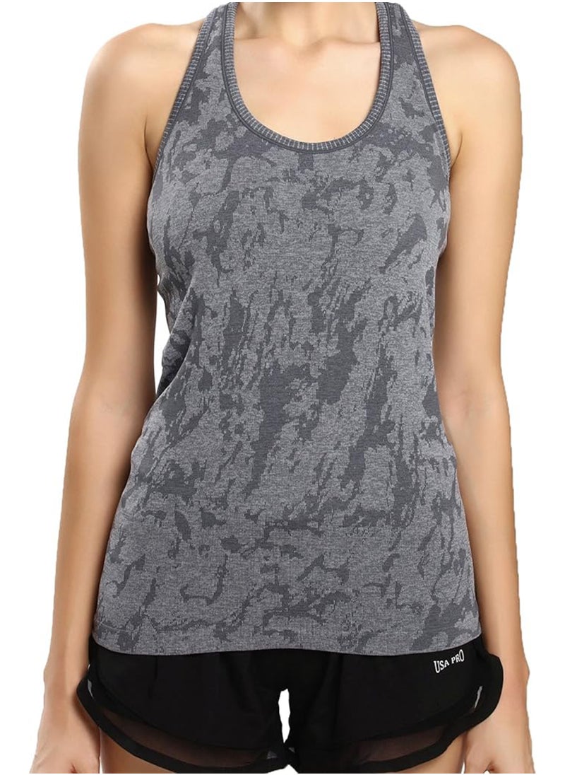 Sharpdo - Women's Camouflage Jacquard Wide Strap Scoop Neck Yoga Tank Top - Image 1