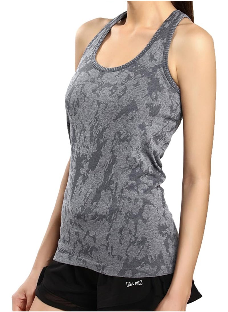 Sharpdo - Women's Camouflage Jacquard Wide Strap Scoop Neck Yoga Tank Top - Image 1