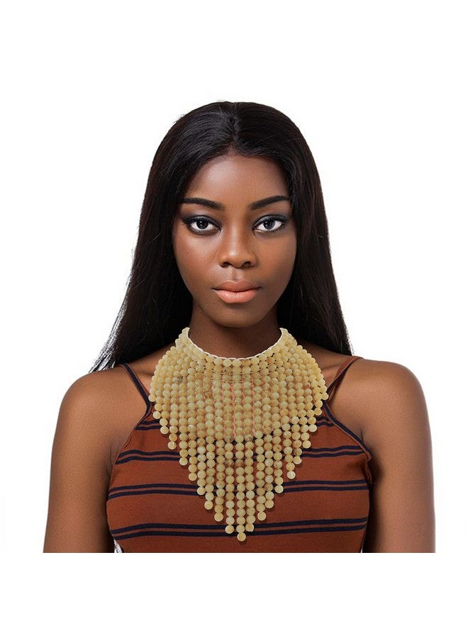 Coiris Boho African Acrylic Beaded Bib Statement Necklace Strands Layered Cluster Chunky Collar Choker Necklace For Women Fashion Costume Jewelry (N0065Beige) - Image 3