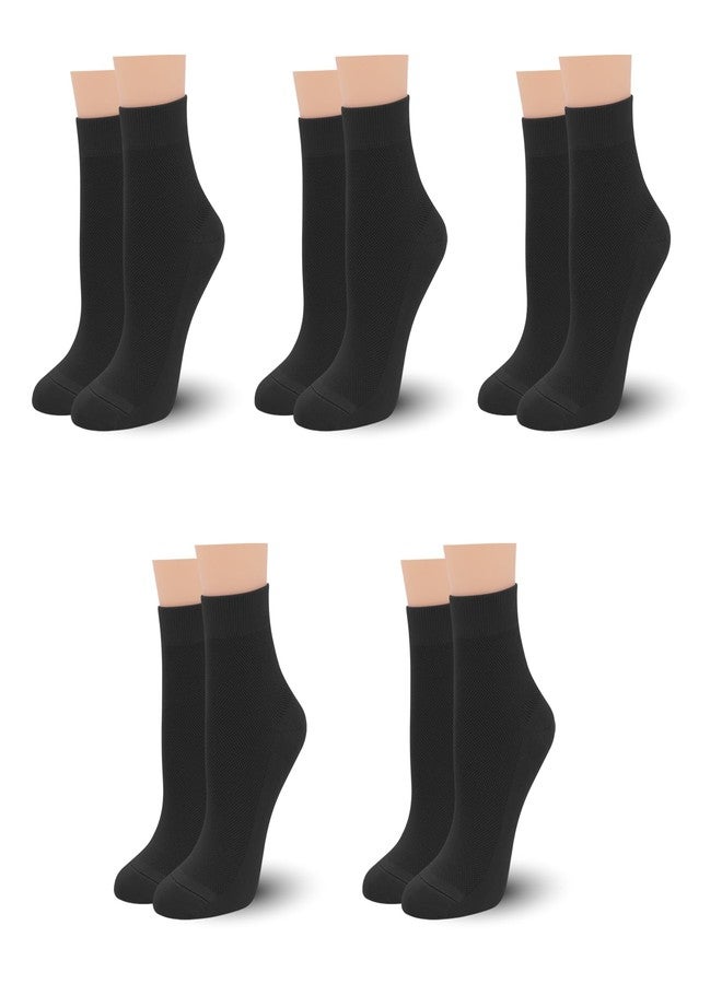 SERISIMPLE جوارب نسائية رقيقة من الفسكوز والخيزران من سيريسيمبل، تصل إلى أعلى الكاحل، خفيفة الوزن وجيدة التهوية، جوارب شبكية كلاسيكية مريحة، 5 أزواج (مقاسات أمريكية، ألفا، متوسط، عادي، عادي، أسود) - Image 1