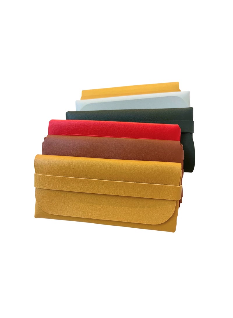 بوما للبصريات مجموعة من 6 حافظات نظارات ناعمة، 8 × 17 سم، حافظة نظارات ناعمة، جلد بولي يوريثين، حافظة نظارات شمسية، حقيبة ناعمة، حقيبة نظارات شمسية للرجال والنساء: بني، بيج، أصفر خردلي، أحمر، أخضر للتخزين والسفر. - Image 4