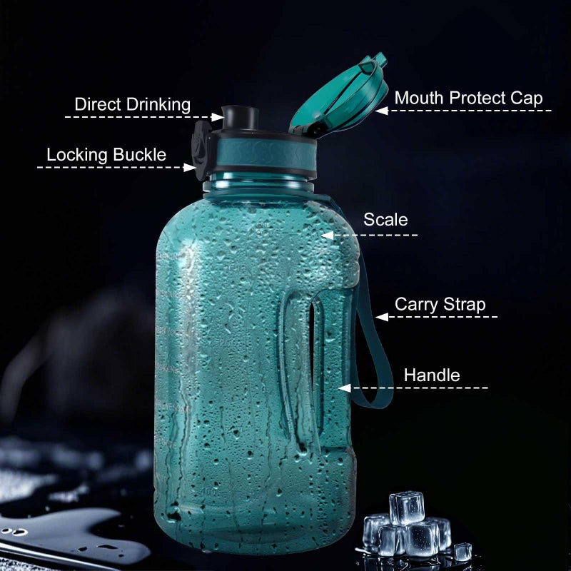 GEMFUL 64oz Motivational Water Bottle with Handle 2L Large Sports Jug for Gym Fitness Time Marker No Straw Leak Proof BPA Free (Cyan) - Image 3