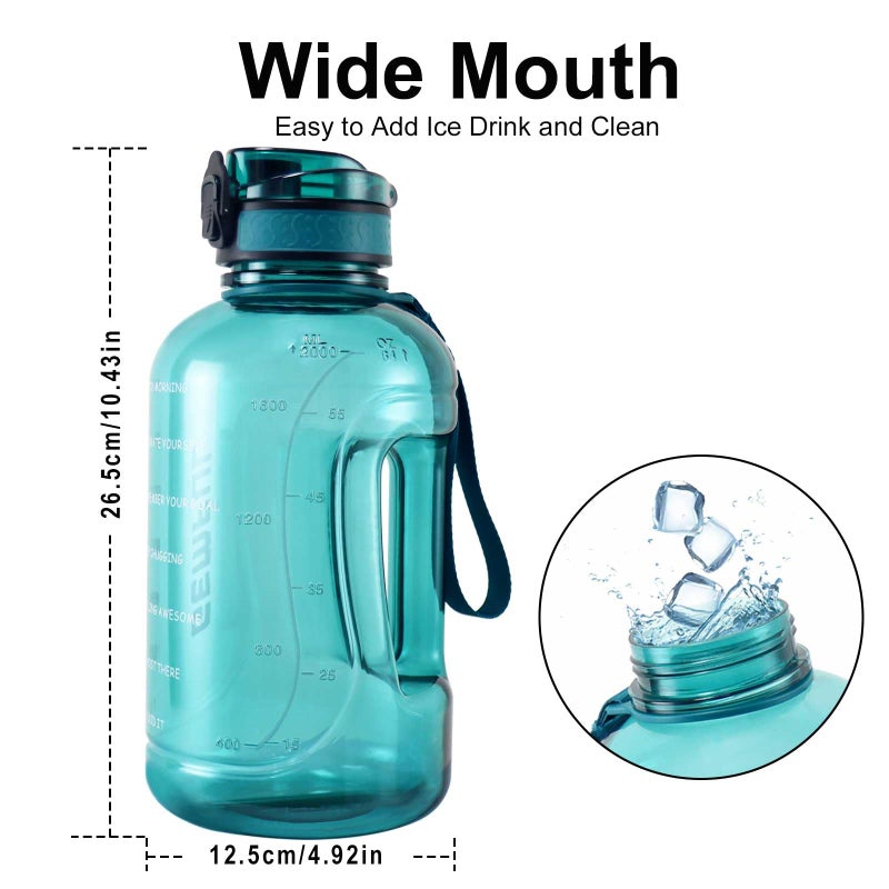 GEMFUL 64oz Motivational Water Bottle with Handle 2L Large Sports Jug for Gym Fitness Time Marker No Straw Leak Proof BPA Free (Cyan) - Image 5