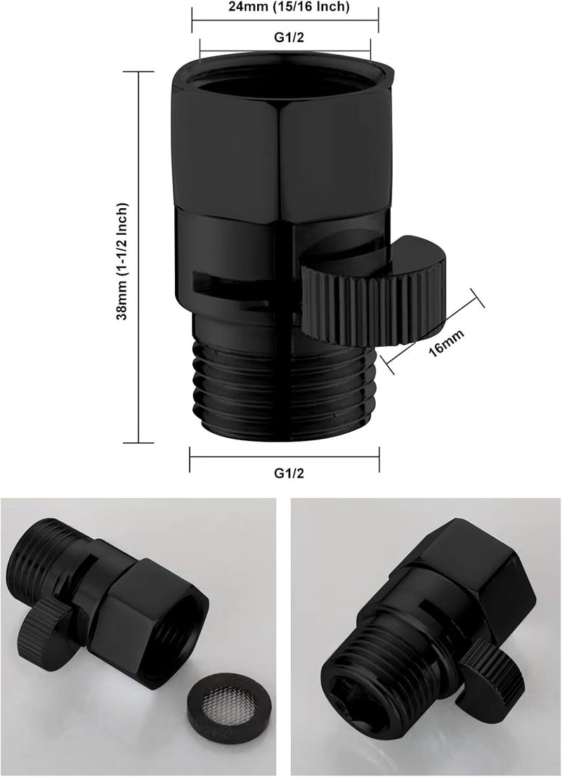 Bifordo Shower Head Shut Off Valve,Brass Water Flow Control Valve G1/2 Flow Pressure Regulator with Handle Level,Cut Off Valves for Shower Head or Bidet Spray,Matte Black,Brass (Matte Black) - Image 5